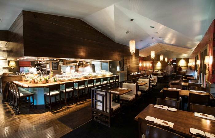 Inside view of the dining room and sushi bar at Uchi on South Lamar
